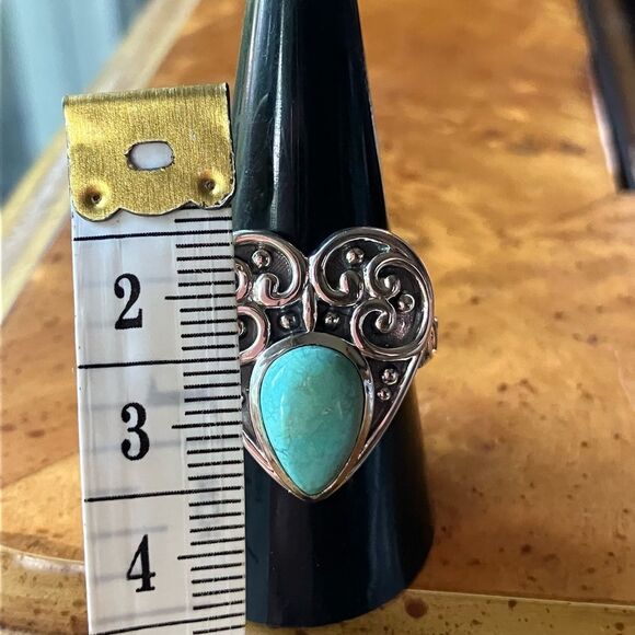 Natural Royston Turquoise Sterling Silver Heart Ring Size 9 - Picture 5 of 8